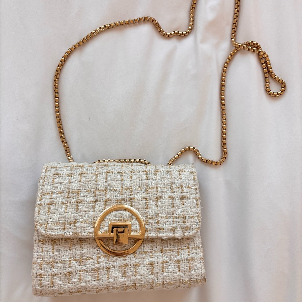 Elegant Cream and Gold Women's tweed Bag
